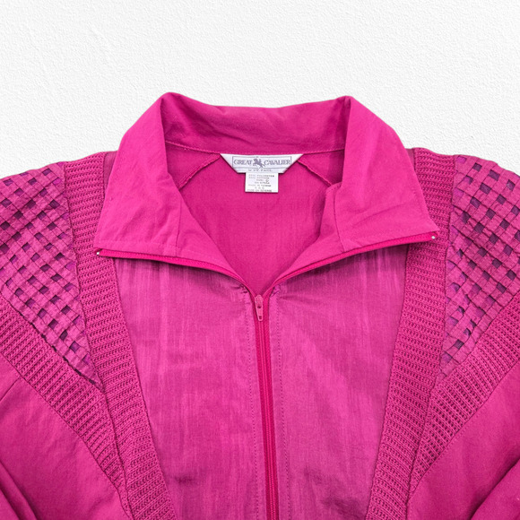 Vintage 80s Hot Pink Tracksuit Set Half Zip Jacket Straight Leg Pants Size Large - Picture 5 of 16